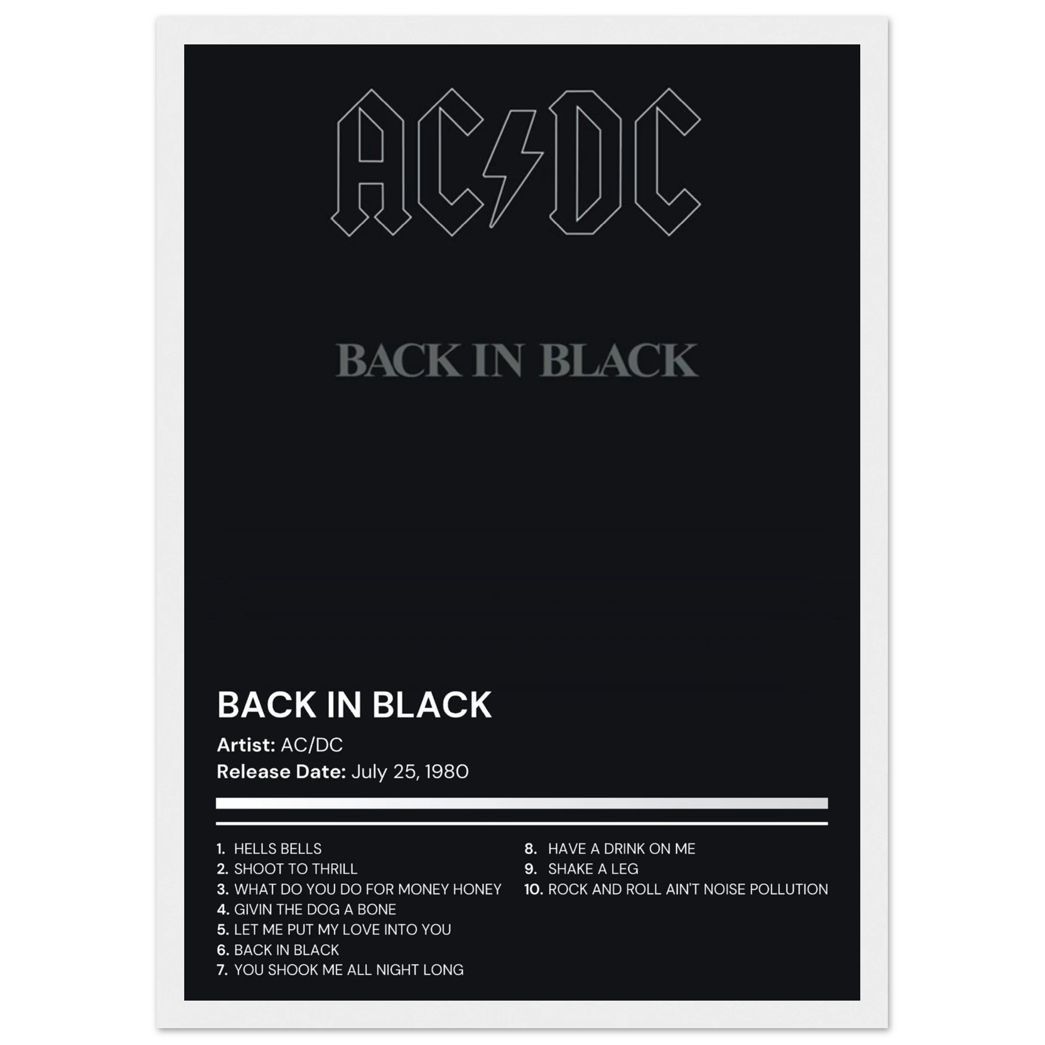 AC/DC - Back In Black - Premium Album Poster With Frame (Full Art ...