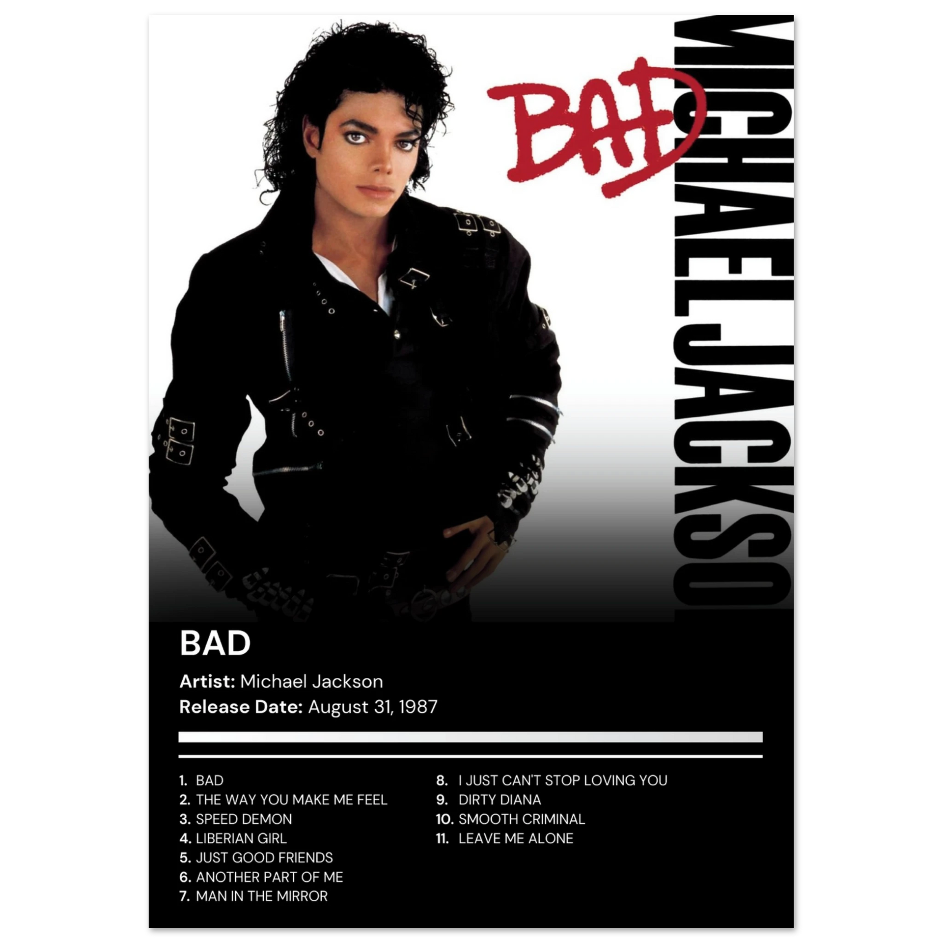 Michael Jackson - Bad - Premium Album Poster (Full Art